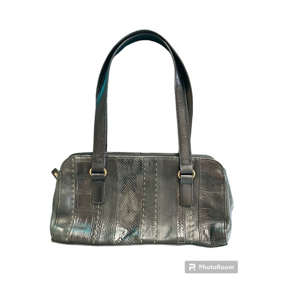 Fossil 1954 Multi Textured Leather Rectangle Satchel Shoulder Bag Black CUTE! - Picture 1 of 11